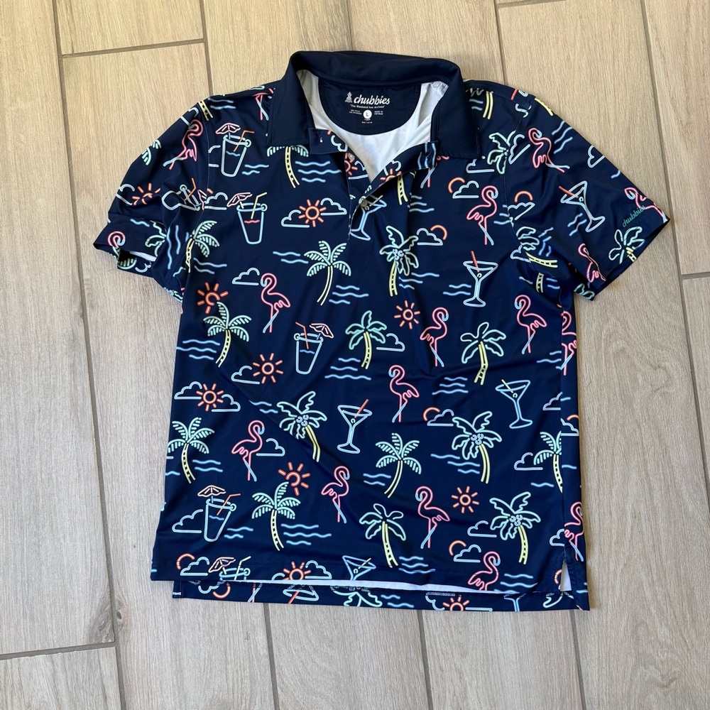 chubbies Navy Polo with Neon Tropical Icons